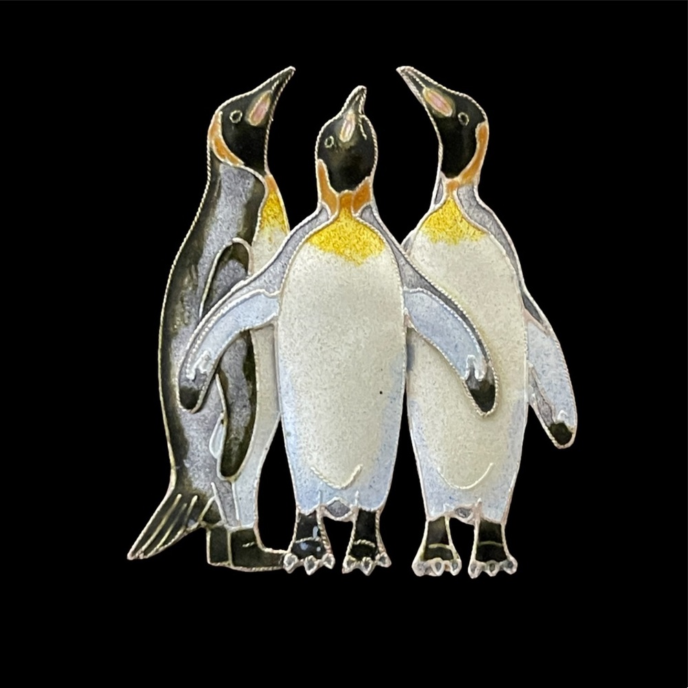 Bamboo Jewelry’s Three Kings Penguin sterling silver cloisonné pin brooch & box